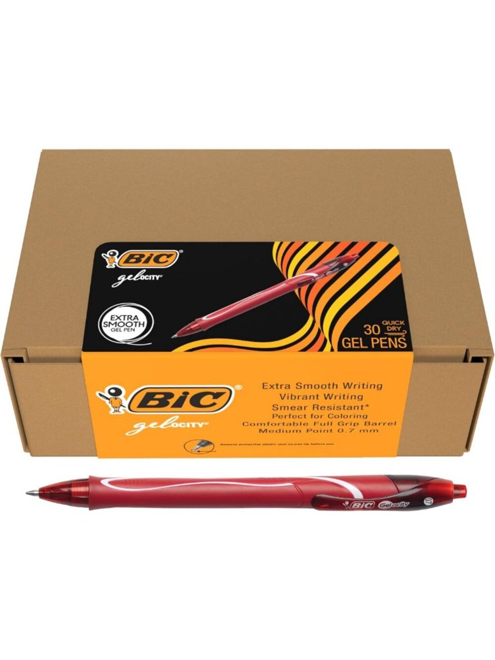 Quick Dry Gel Pens 0.7mm Medium Point, Red Ink, 30-Count - Smooth Writing
